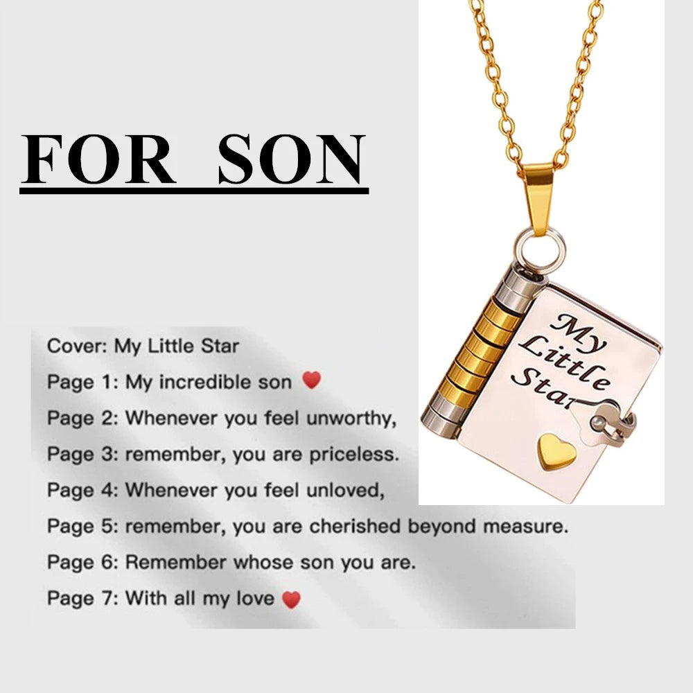 To Granddaughter Openable Book Necklace My Little Angel Star Daughter Champion Son My Pride Boy Grandson Necklace Jewelry Gift