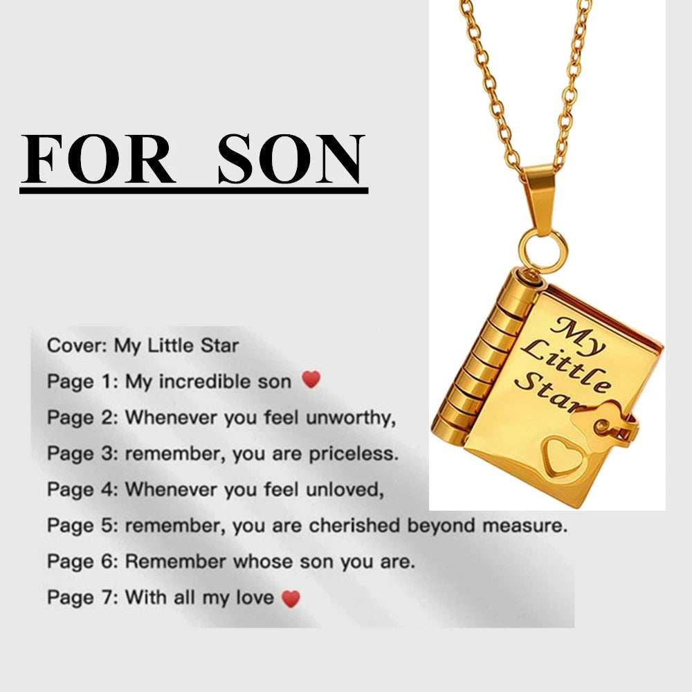 To Granddaughter Openable Book Necklace My Little Angel Star Daughter Champion Son My Pride Boy Grandson Necklace Jewelry Gift