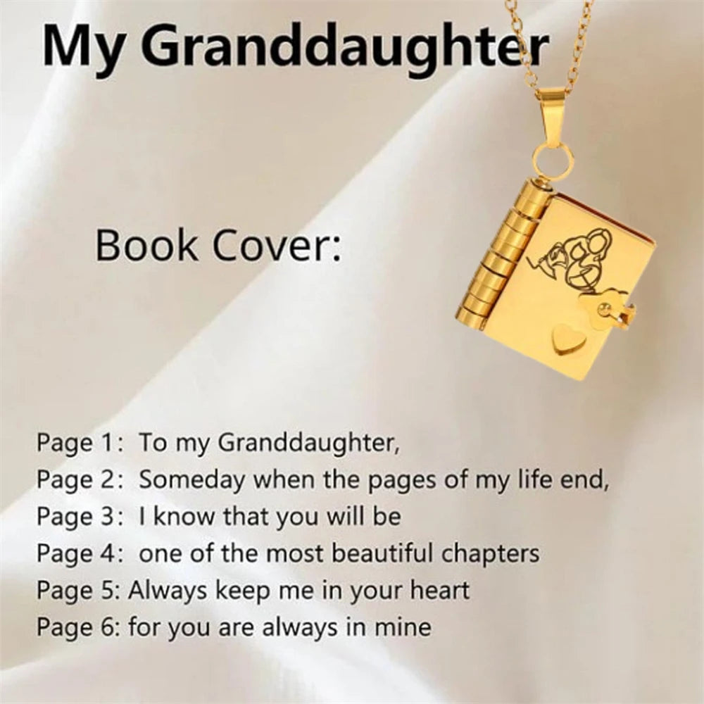 To Granddaughter Openable Book Necklace My Little Angel Star Daughter Champion Son My Pride Boy Grandson Necklace Jewelry Gift