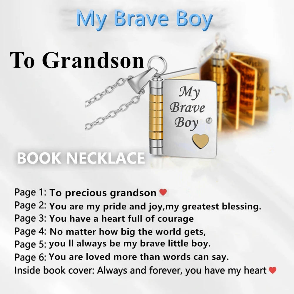 To Granddaughter Openable Book Necklace My Little Angel Star Daughter Champion Son My Pride Boy Grandson Necklace Jewelry Gift