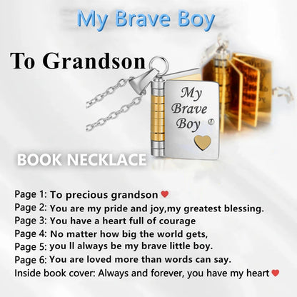 To Granddaughter Openable Book Necklace My Little Angel Star Daughter Champion Son My Pride Boy Grandson Necklace Jewelry Gift