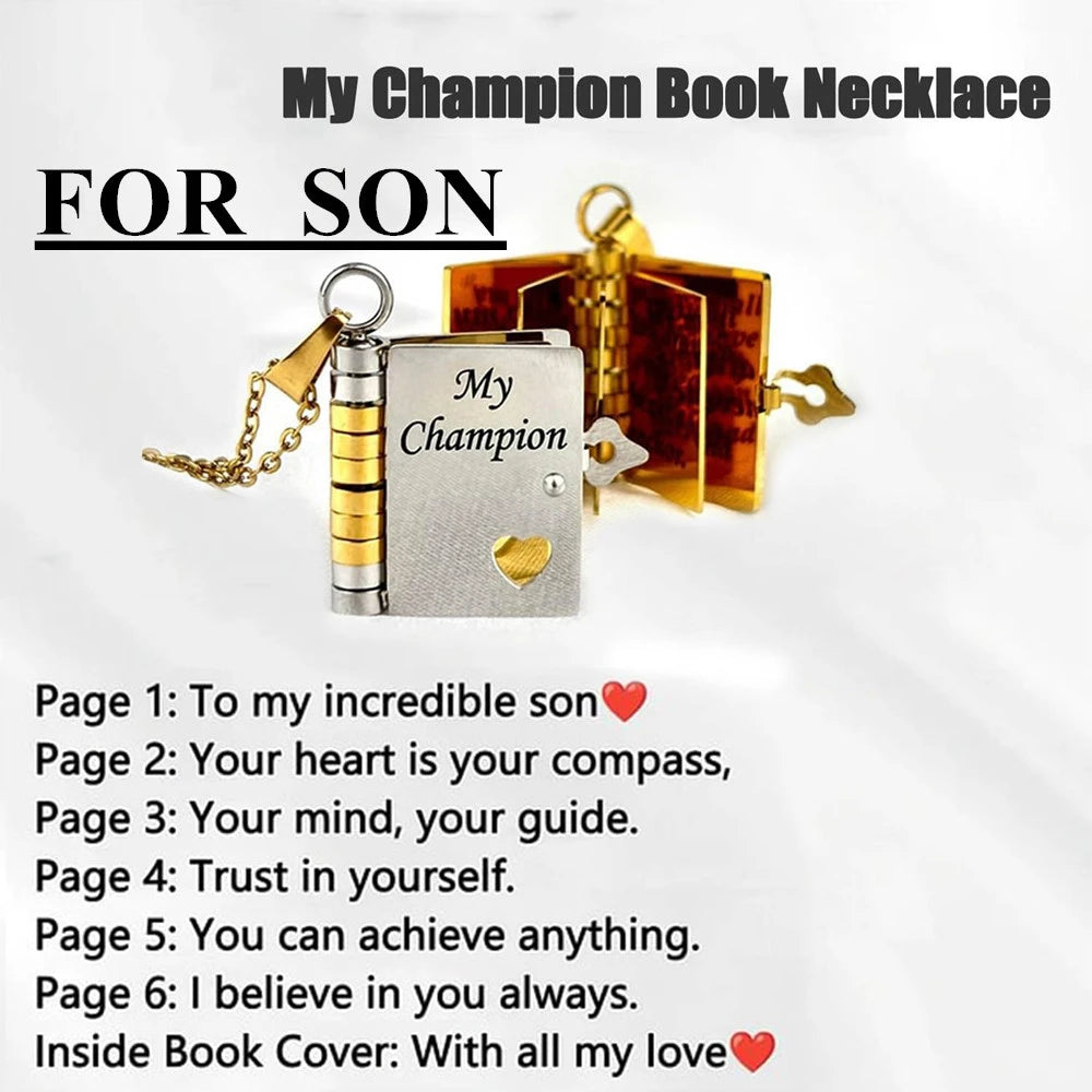 To Granddaughter Openable Book Necklace My Little Angel Star Daughter Champion Son My Pride Boy Grandson Necklace Jewelry Gift