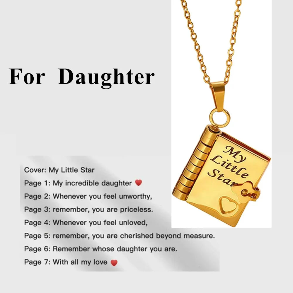 To Granddaughter Openable Book Necklace My Little Angel Star Daughter Champion Son My Pride Boy Grandson Necklace Jewelry Gift