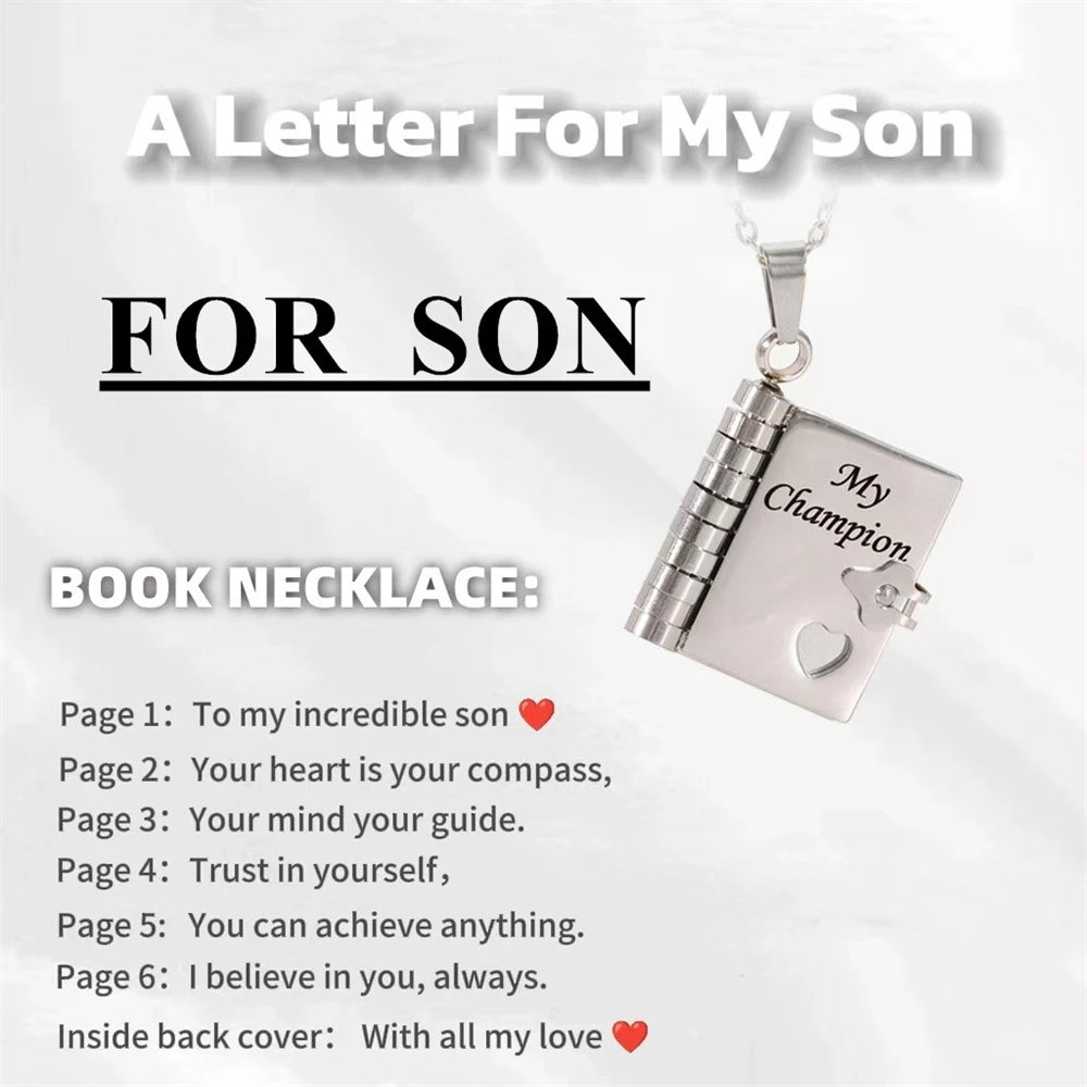 To Granddaughter Openable Book Necklace My Little Angel Star Daughter Champion Son My Pride Boy Grandson Necklace Jewelry Gift