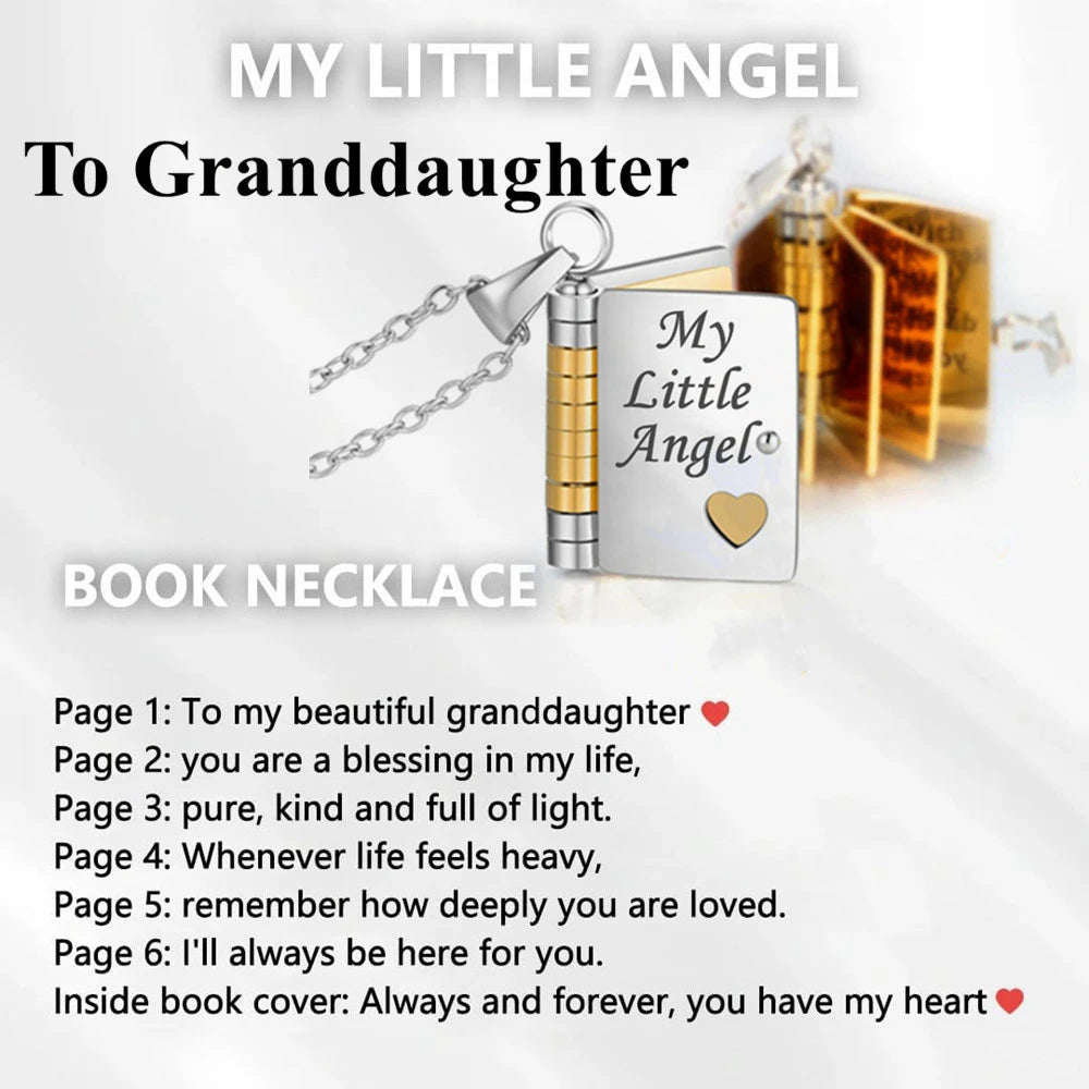 To Granddaughter Openable Book Necklace My Little Angel Star Daughter Champion Son My Pride Boy Grandson Necklace Jewelry Gift