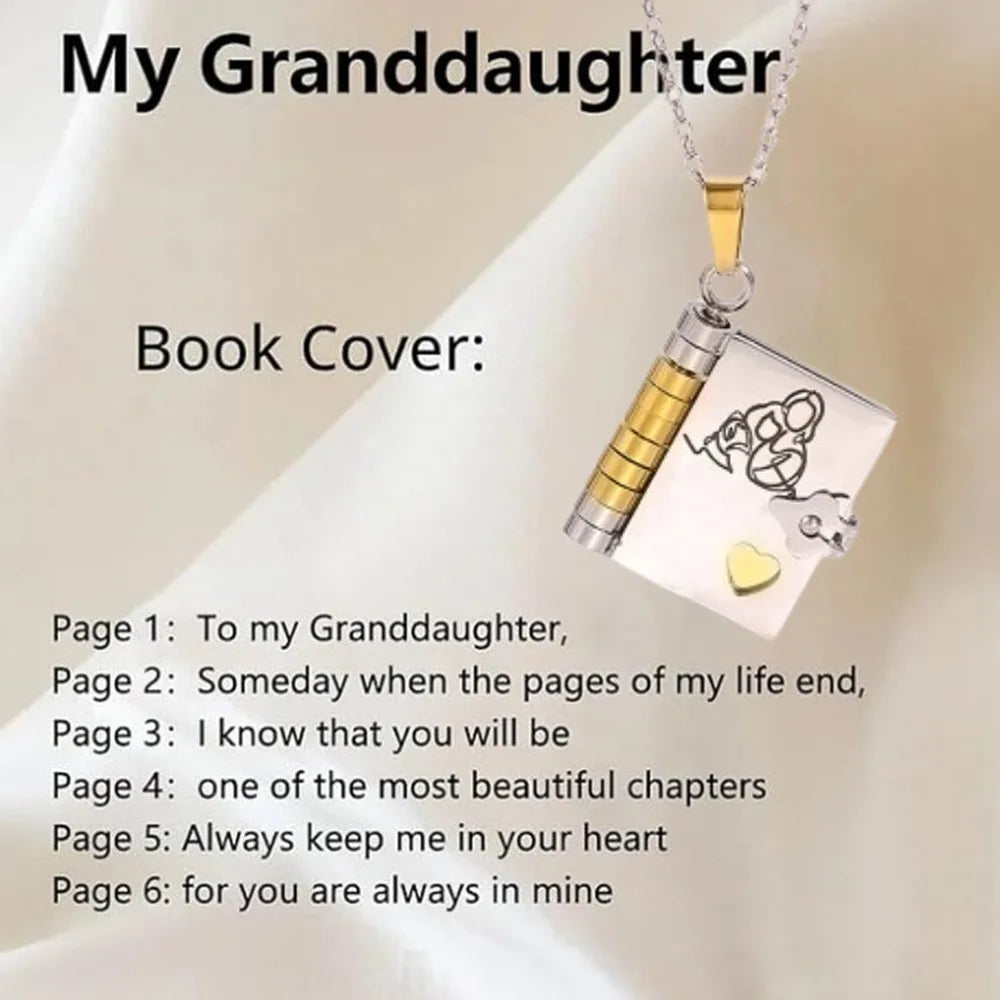To Granddaughter Openable Book Necklace My Little Angel Star Daughter Champion Son My Pride Boy Grandson Necklace Jewelry Gift