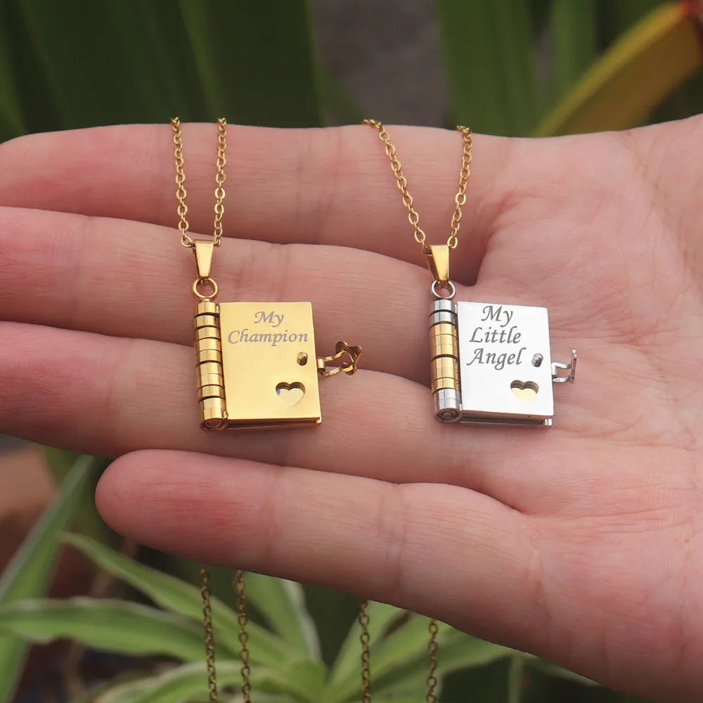 To Granddaughter Openable Book Necklace My Little Angel Star Daughter Champion Son My Pride Boy Grandson Necklace Jewelry Gift