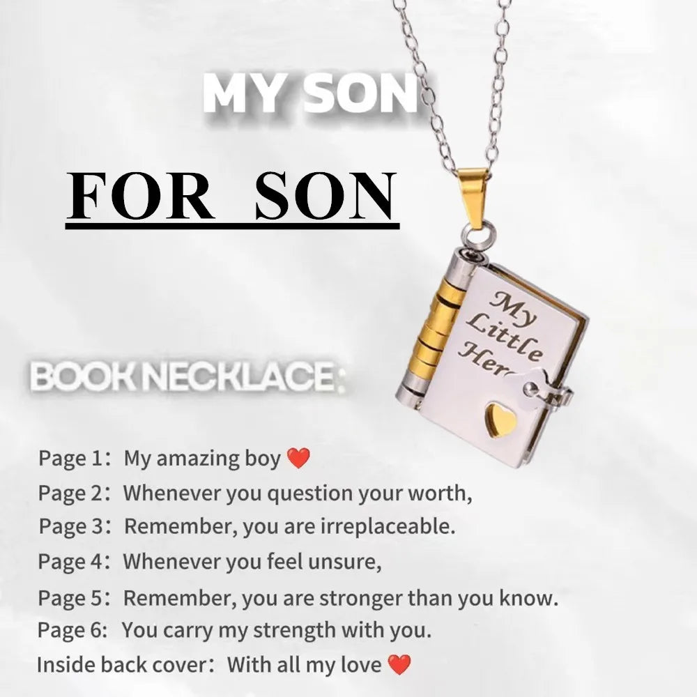 To Granddaughter Openable Book Necklace My Little Angel Star Daughter Champion Son My Pride Boy Grandson Necklace Jewelry Gift