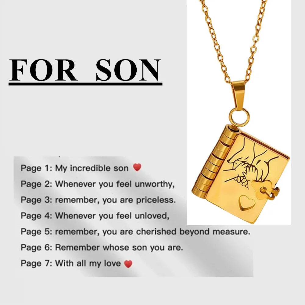 To Granddaughter Openable Book Necklace My Little Angel Star Daughter Champion Son My Pride Boy Grandson Necklace Jewelry Gift