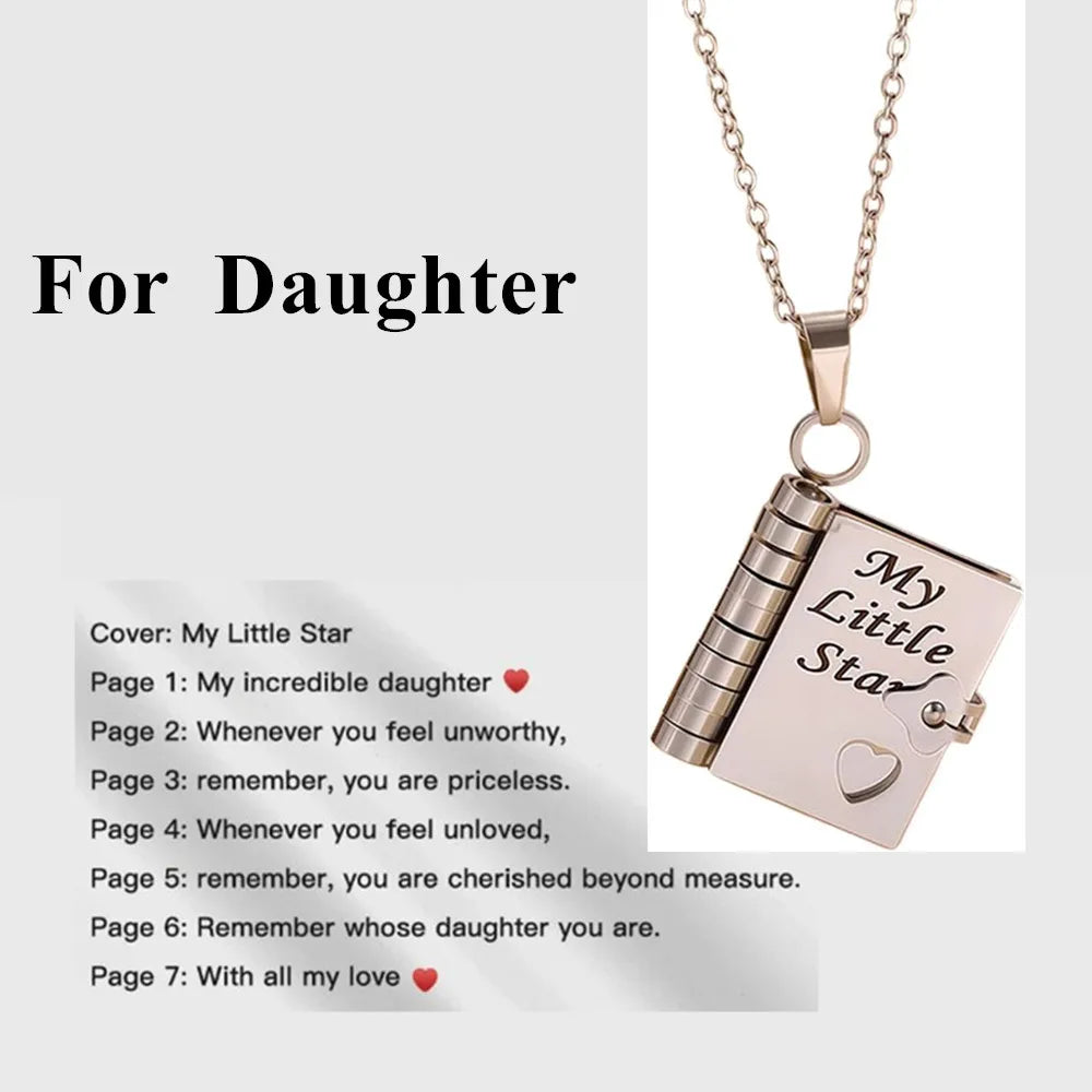 To Granddaughter Openable Book Necklace My Little Angel Star Daughter Champion Son My Pride Boy Grandson Necklace Jewelry Gift