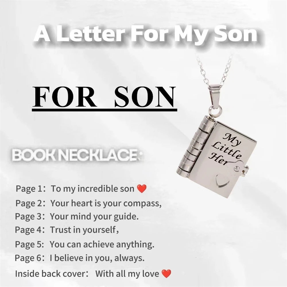 To Granddaughter Openable Book Necklace My Little Angel Star Daughter Champion Son My Pride Boy Grandson Necklace Jewelry Gift