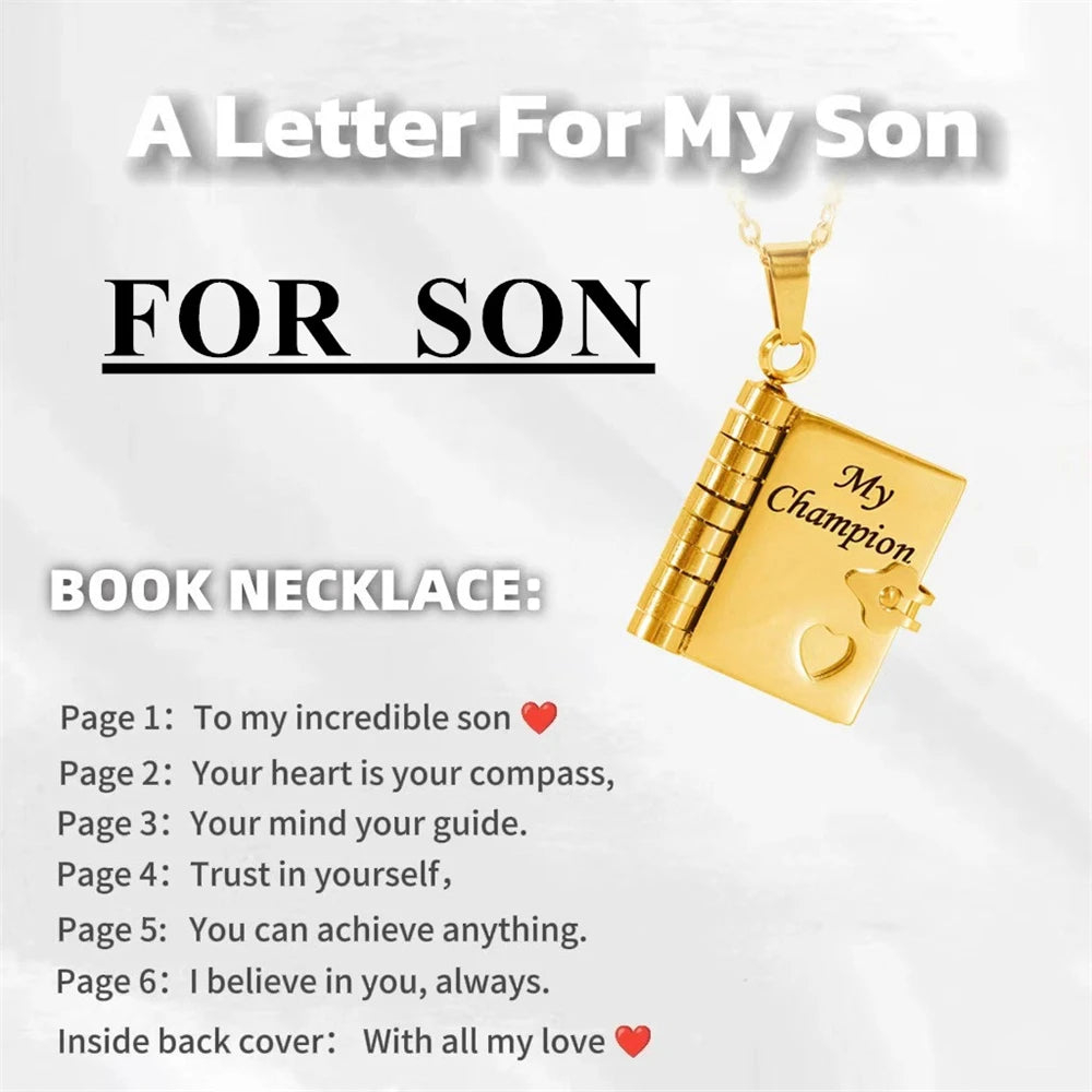 To Granddaughter Openable Book Necklace My Little Angel Star Daughter Champion Son My Pride Boy Grandson Necklace Jewelry Gift
