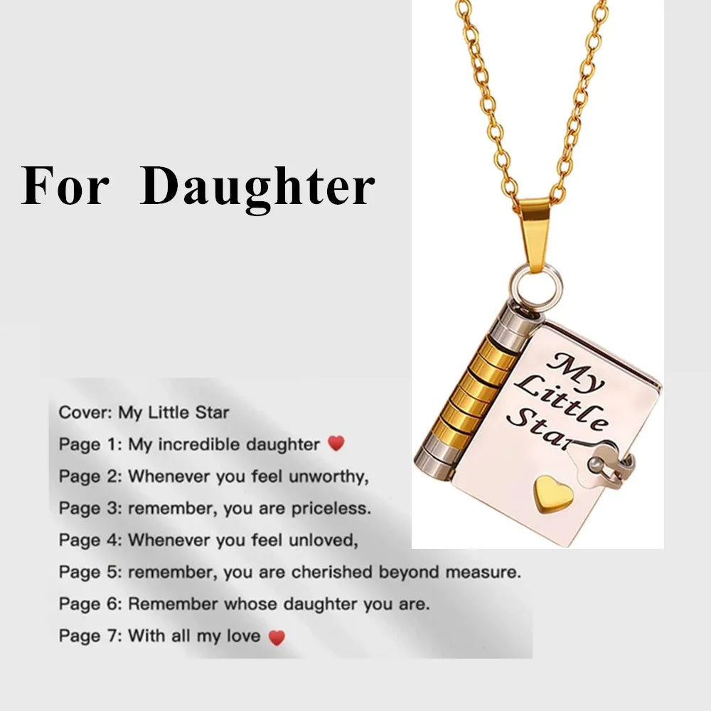 To Granddaughter Openable Book Necklace My Little Angel Star Daughter Champion Son My Pride Boy Grandson Necklace Jewelry Gift